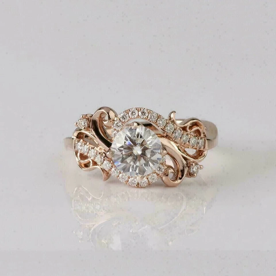 Anillo de compromiso de aniversario con remolino de diamantes creado en laboratorio de corte redondo de 3 quilates FN Foto 1 de 1