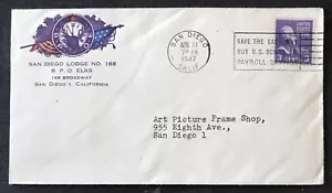 alter USA- Cover „San Diego Lodge No. 168 - B.P.O. ELKS“ gelaufen 1947 - Bild 1 von 2