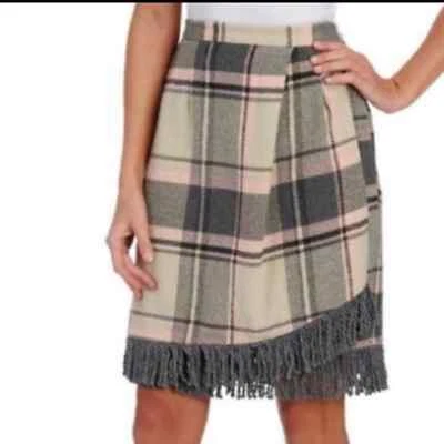 Saia envoltório falso franja xadrez tamanho grande para Cynthia - Imagem 1 de 4
