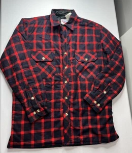 Vtg Sports Afield Shirt Jacket Mens Quilted Lined Red Navy Flanbel Plaid Size M - Picture 1 of 10