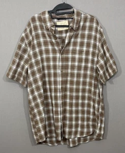 Original Weatherproof Vintage Brown Plaid Button Down Short Sleeve Mens Shirt XL - Picture 1 of 7