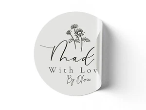 Personalised Name Hand Made With Love Stickers Bussiness Labels Tags for Packing - Picture 1 of 7