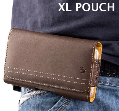 XL LARGE Phones - BROWN Leather Horizontal Pouch Holder Belt Clip Holster Case - Image 1 of 4