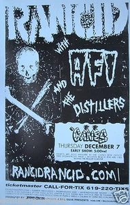 RANCID / AFI /DISTILLERS SAN DIEGO 2000 CONCERT TOUR POSTER -Skull & Cross Bones - Picture 1 of 1