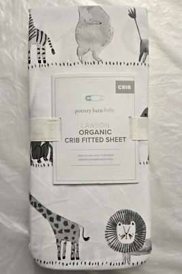 Sábana Ajustable Cuna Orgánica Pottery Barn Baby Lawson 27.5" x 52" Gris/Blanco Foto 1 de 2