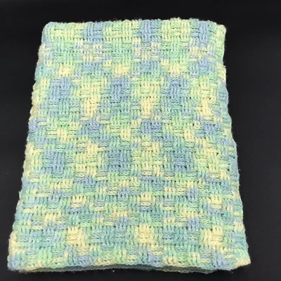婴儿毯阿富汗钩针编织桶绿色黄色蓝色杂色传家宝 — 第 1/4 张图片