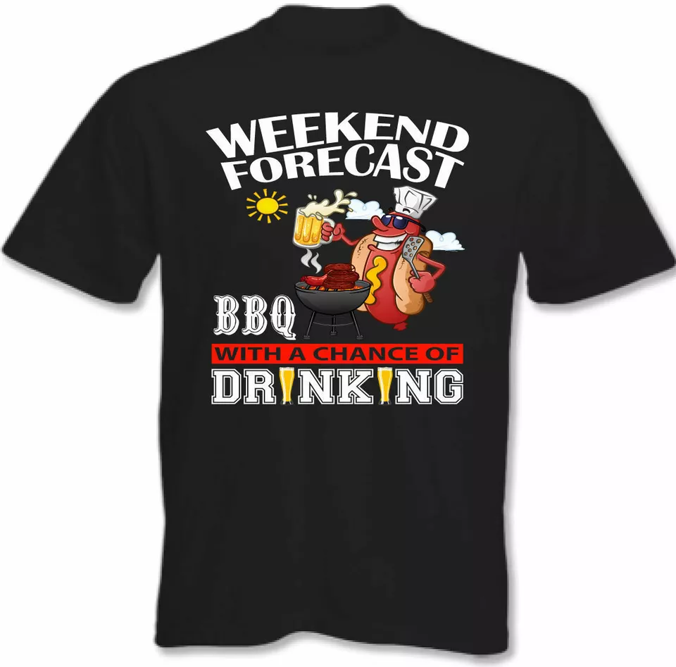 BBQ T-Shirt Weekend Forecast BBQ'ing Drinking Mens Barbecue Party Chef Cooking - Image 1 of 1