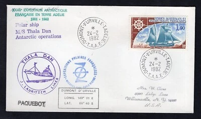 FRANCIA TAAF Antártica Francesa 1982 Cubierta a EE. UU. Nave polar THALA DAN Paquebot Foto 1 de 2