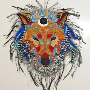 Psychedelic Trippy Wolf Large Colorful Handmade Embroidered Patch - Picture 1 of 3