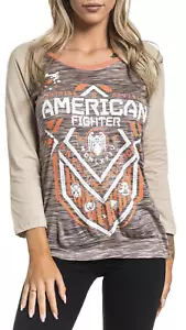 AMERICAN FIGHTER Women's T-Shirt NORTH DAKOTA RAGLAN Tee Biker - Picture 1 of 12