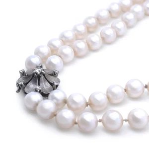 Authentic 14ct White Gold Cultured Pearl Diamond Necklace 0.26ct RRP $6,500 - Picture 1 of 6