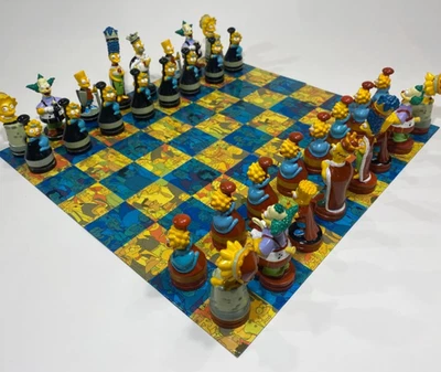 The Simpsons Chess Set Complete Plastic Pieces 15"x15" Board No Box - Image 1 of 4