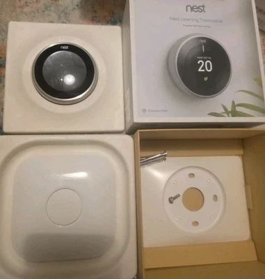 Google Nest Thermostat 3rd Gen + Heat Link + stand + Cable - Stainless Steel - Image 1 of 4