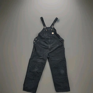 Carhartt Overalls Mens 54x32 Duck Canvas Bib Double Knee R01 Black Vintage Flaw - Picture 1 of 21
