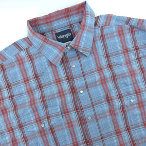 Wrangler Mens 3XLT Blue & Red Plaid Western Shirt Pearl Snap Long Sleeve Cowboy - Picture 1 of 7