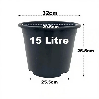 15 Litre Black Plant Pots Plastic Round Flower Pot L LT High Quality Moulded - Image 1 of 4