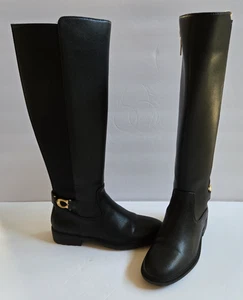 COACH FAITH FAUX LEATHER KNEE HIGH TALL RIDING BOOTS BLACK WOMENS SIZE 5 B NIB - Picture 1 of 14