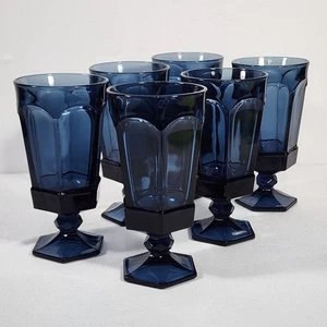 6 Fostoria VIRGINIA DARK BLUE Iced Tea Glasses Stemmed 6 7/8" Vintage 80's - Picture 1 of 10