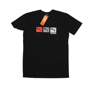 Camicia PUMA uomo piccola nera 3 scatole gatto logo grafico manica corta girocollo maglietta - Foto 1 di 12