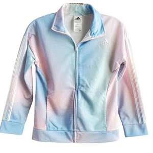 Girls Medium 10-12 Adidas Blue And Pink Tricot Zip Up Jacket - Picture 1 of 4