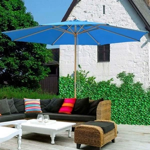 Aplus 13FT Large Wood Outdoor Patio Umbrella for Table Beach Yard Pool Blue - Picture 1 of 9