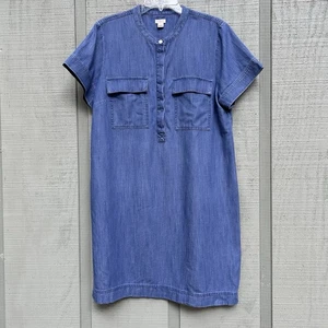 J. Crew Factory Chambray Denim Shirt Shift Popover Dress Blue Women’s 12 Pockets - Picture 1 of 15