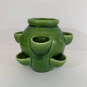 Jarrón de fresa esmaltado verde cerámica vintage de EE. UU. - Imagen 1 de 5