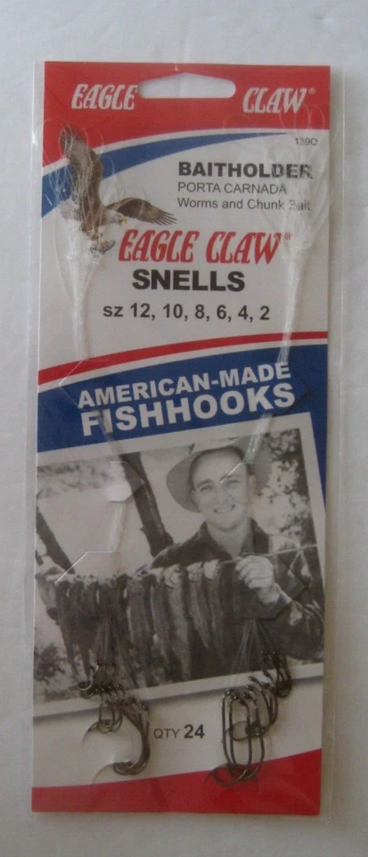  Eagle Claw, Baitholder, Snells, Sz 12, 10, 8, 6, 4, 2, Qty 24, Fishhooks, #139Q - Image 1 of 1