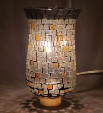 Glass Hurricane Shade Square Blue and Grey Mosaic Chips 4"Dia x 7.5"Tall