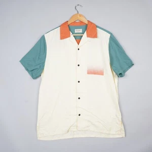 Nudie Jeans Shirt Mens Medium Yellow Colourblock 'Jack Colours' Short Sleeve - Picture 1 of 11