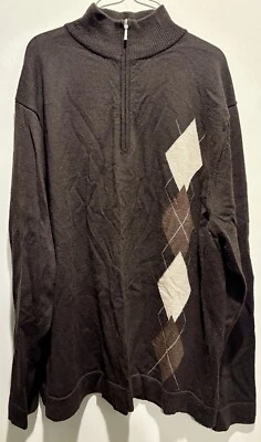 Suéter de Lana Merino Mario Gilberti Para Hombre XL Imitación Marrón Manga Larga 1/4 Cremallera Argyl Foto 1 de 4