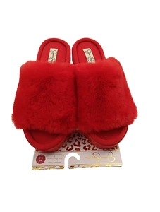 JESSICA SIMPSON PLUSH RED SLIPPERS, MEMORY FOAM, SIZE 7/ 8 M, SOFT FAUX FUR! - Picture 1 of 9