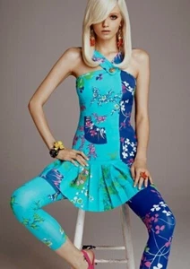 VERSACE H&M RARE BLUE 100% SILK FLORAL ASYMMETRIC DRESS UK 12 EU 38 US 8 M NEW - Picture 1 of 13