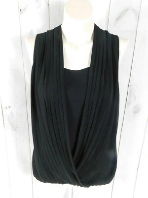 Blusa Top Tinley Road Negra Plisada Drapeada Frontal Sin Mangas - Talla S Foto 1 de 4