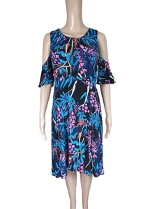 Anthropologie Maeve Womens Short Sleeved Cold Shoulder Dress Floral Aline Size 6 - Picture 1 of 12