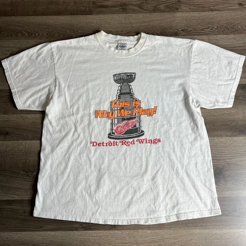 Vintage Detroit Red Wings Stanley Cup This Is Why We Play White T Shirt XL Cover