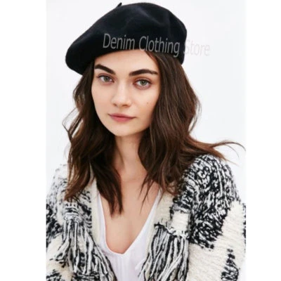 Women's Girl 100% Wool Warm Winter Baggy Classic French Fluffy Beanie Beret Hat  - Image 1 of 4