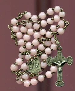 Vintage Catholic pink Glass Bead Rosary our lady of lourdes - Picture 1 of 4