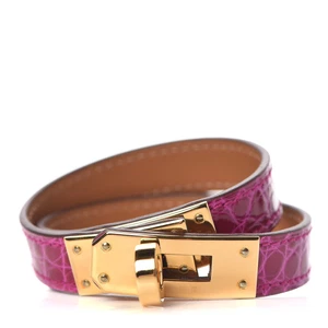 Hermès Kelly Double Tour Bracelet T2 – Rose Scheherazade Shiny Alligator – Auth - Picture 1 of 3