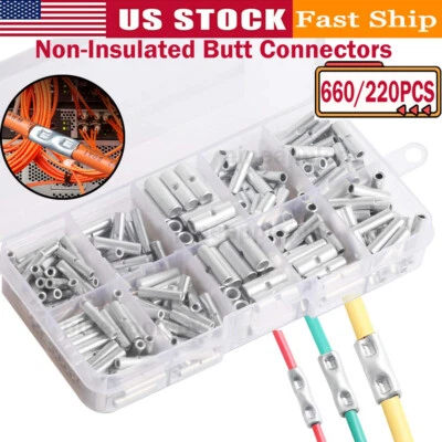 660PCS Copper Non Insulated Butt Splice Electrical Crimp Terminal Connectors Kit - Image 1 of 4