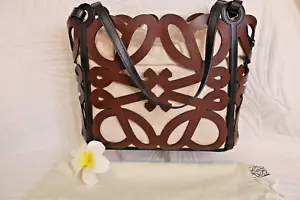 Loewe Calfskin Anagram Cutout Tote in Black Dark Brown with Pouch - Picture 1 of 15