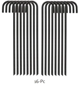 FEED GARDEN 16" Rebar Stakes Heavy Duty J Hook, 16 Pack Ground Anchors, Black 8A - Picture 1 of 3
