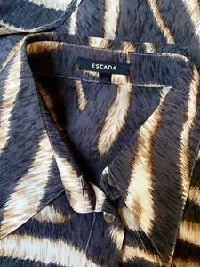 ESCADA SILK LONG BLOUSE IN BROWN BEIGE BLACK TIGER PRINT 40 10 - Picture 1 of 11