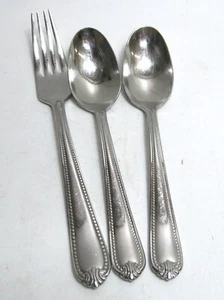 Set of 3 - Lenox Bead Stainless Steel Salad Fork Soup Spoons - Picture 1 of 3
