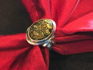 STERLING SILVER V8 Valerio Poland Yellow Stone Ring ~ Size 8 - Picture 1 of 11