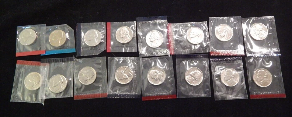 1980-1981 1984-1989 P D Jefferson Nickel Mint Cello Set BU Run 16 US Coin Lot - Image 1 of 1