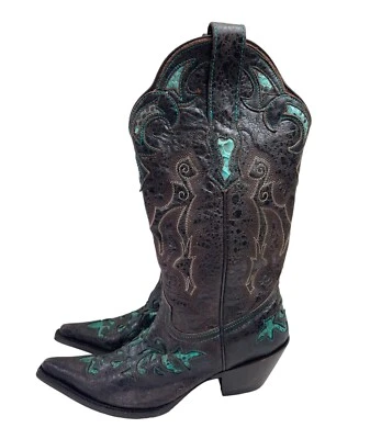 Botas de Vaquero Stetson Damas Marrón Turquesa Pitón, Piel de Vaca Punta Punta Talla 6 Foto 1 de 4