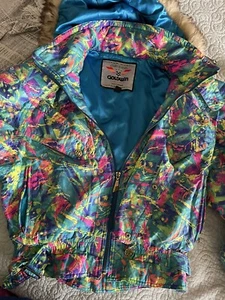 Vintage GOLDWIN JAPAN Neon Paint Splash COMPETITION Ski Jacket Fur Lined Hood - Picture 1 of 14