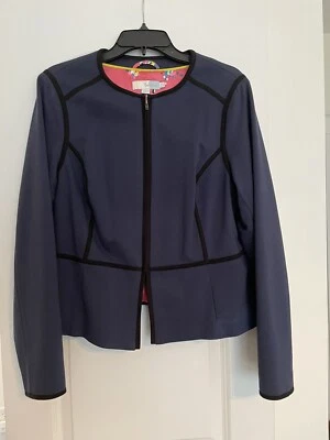 Blazer Boden Blackfriars Preppy Chaqueta Peplum Negro Borde Azul Marino Talla 14 Foto 1 de 3