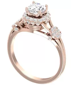 Cushion Halo Engagement Solitaire Ring 14K Rose Gold SI1 G 1.10 Ct Round Diamond - Picture 1 of 10